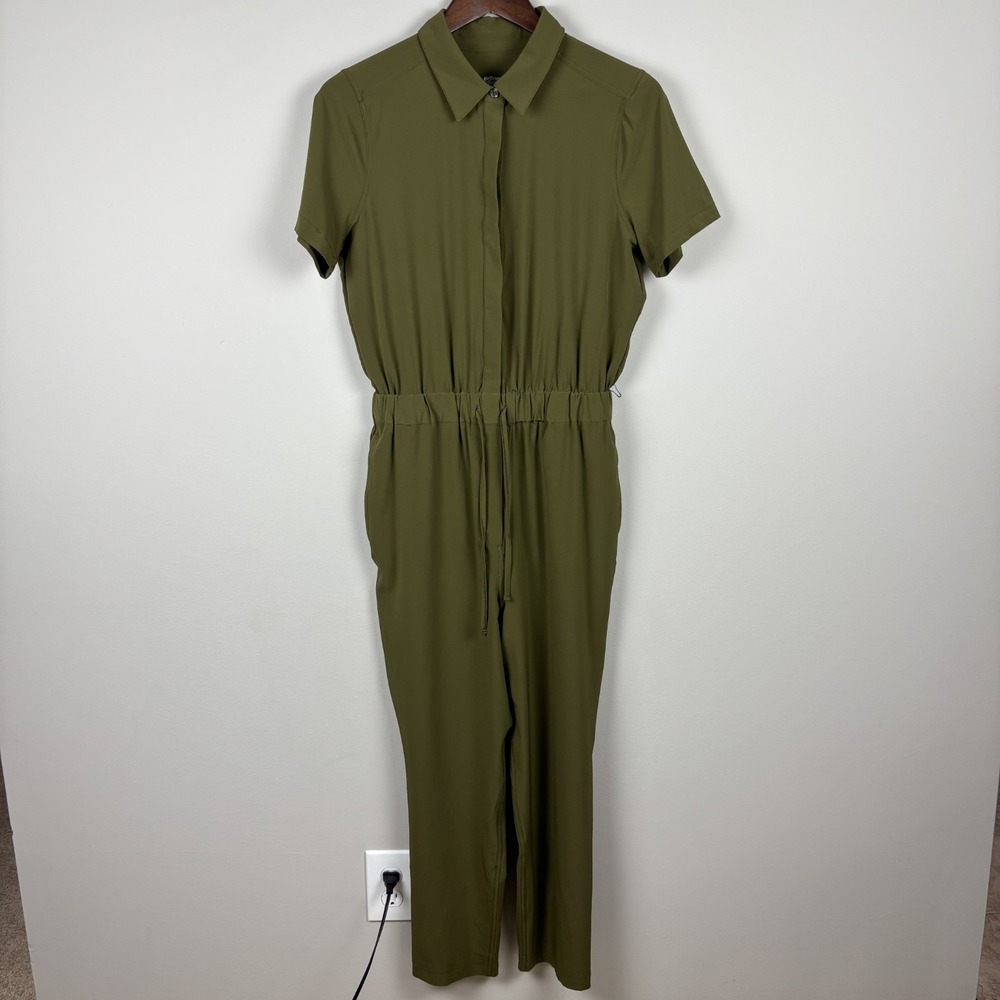 Girlfriend Collective Jumpsuit Womens Small Green Drawstring Waist Short Sleeve